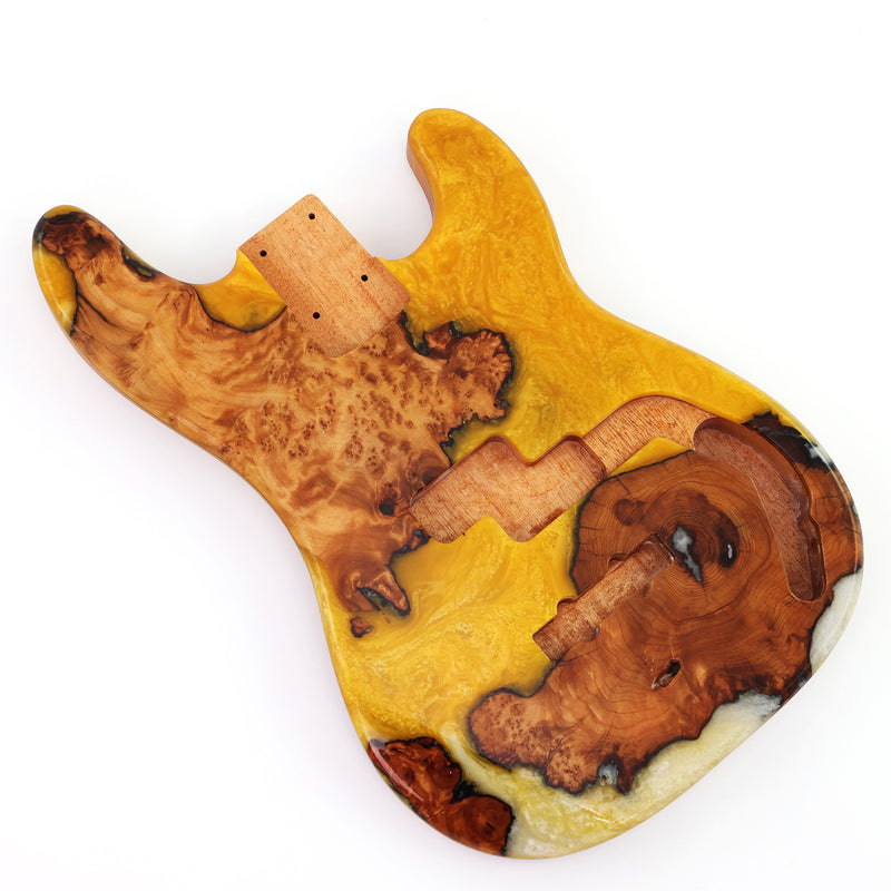 One-of-a-Kind Burl Wood Veneer Epoxy Resin PJ-Style Electric Bass Guitar Body (PJE-017)