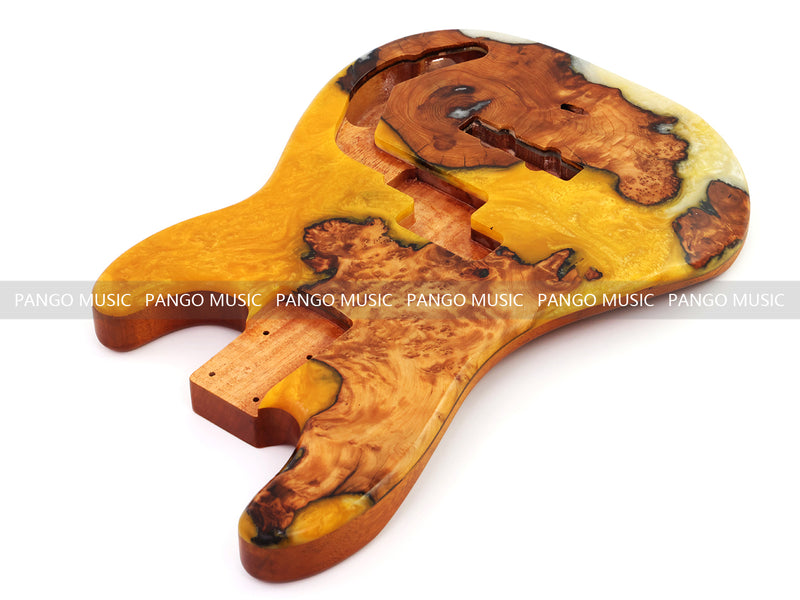 One-of-a-Kind Burl Wood Veneer Epoxy Resin PJ-Style Electric Bass Guitar Body (PJE-017)