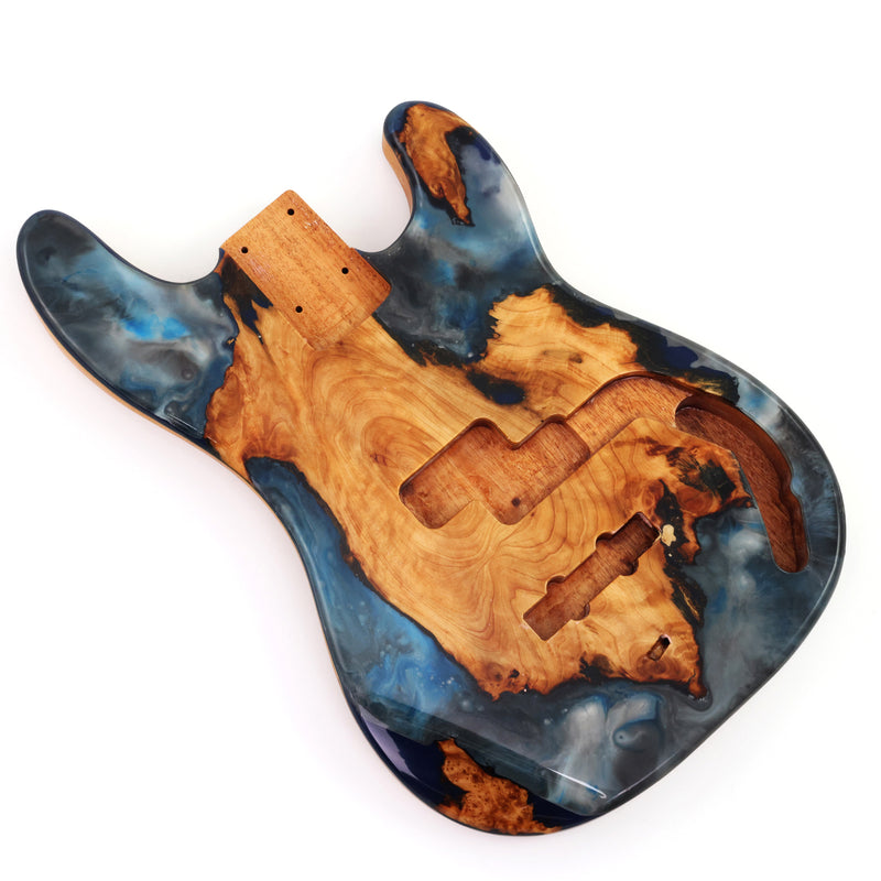 One-of-a-Kind Burl Wood Veneer Epoxy Resin PJ-Style Electric Bass Guitar Body (PJE-018)