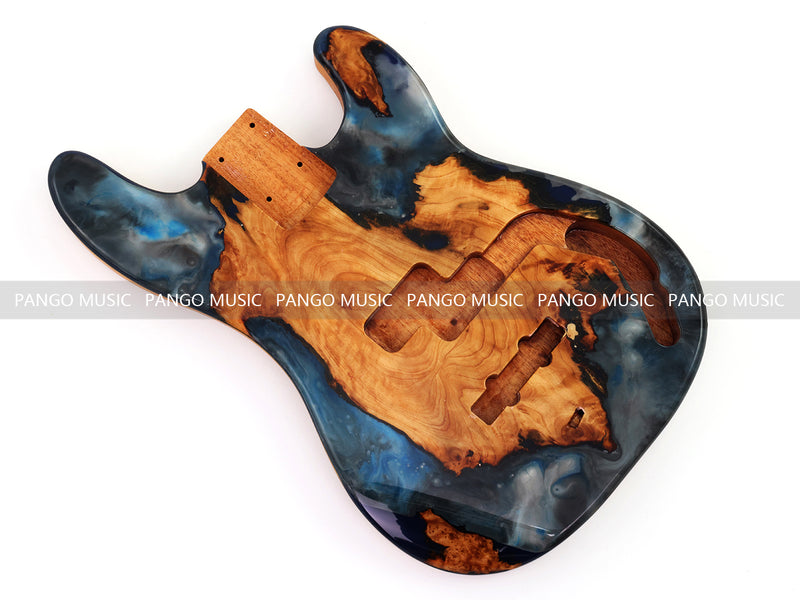 One-of-a-Kind Burl Wood Veneer Epoxy Resin PJ-Style Electric Bass Guitar Body (PJE-018)
