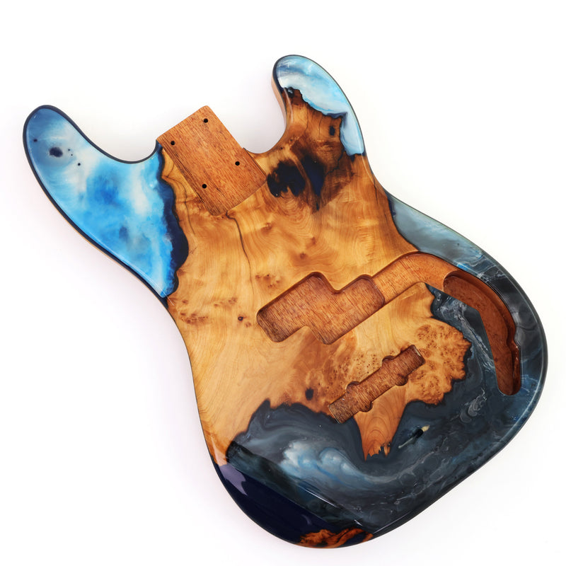 One-of-a-Kind Burl Wood Veneer Epoxy Resin PJ-Style Electric Bass Guitar Body (PJE-019)