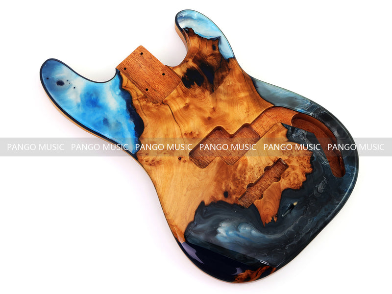 One-of-a-Kind Burl Wood Veneer Epoxy Resin PJ-Style Electric Bass Guitar Body (PJE-019)