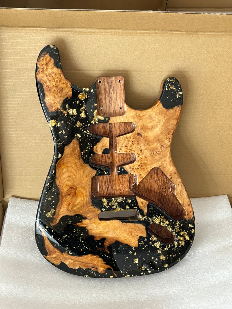 One-of-a-Kind Burl Wood Veneer Epoxy Resin ST Style Electric Guitar Body (SBE-001)
