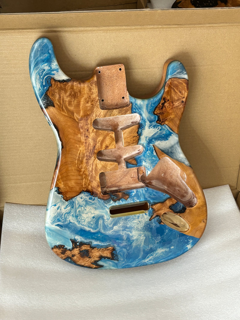 One-of-a-Kind Burl Wood Veneer Epoxy Resin ST Style Electric Guitar Body (SBE-002)
