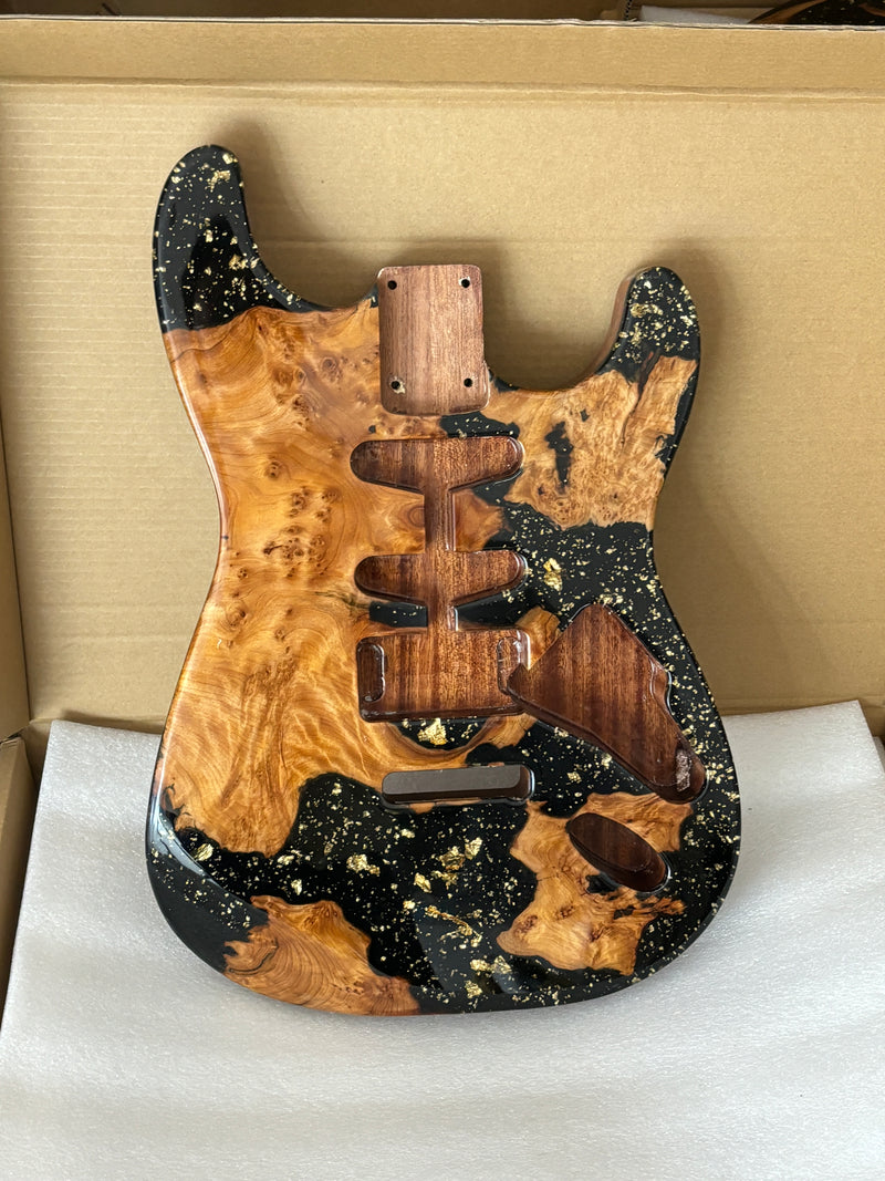 One-of-a-Kind Burl Wood Veneer Epoxy Resin ST Style Electric Guitar Body (SBE-003)