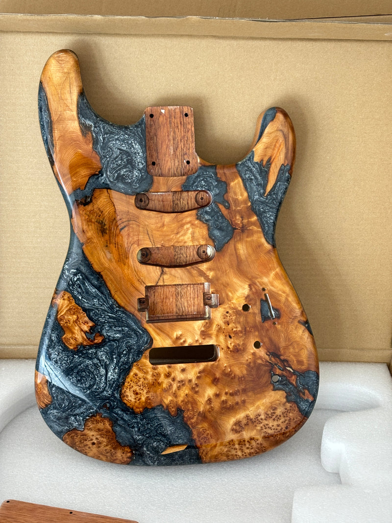 One-of-a-Kind Burl Wood Veneer Epoxy Resin ST Style Electric Guitar Body (SBE-004)