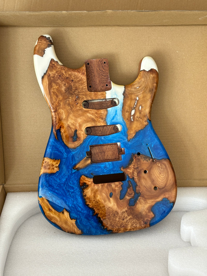 One-of-a-Kind Burl Wood Veneer Epoxy Resin ST Style Electric Guitar Body (SBE-008)
