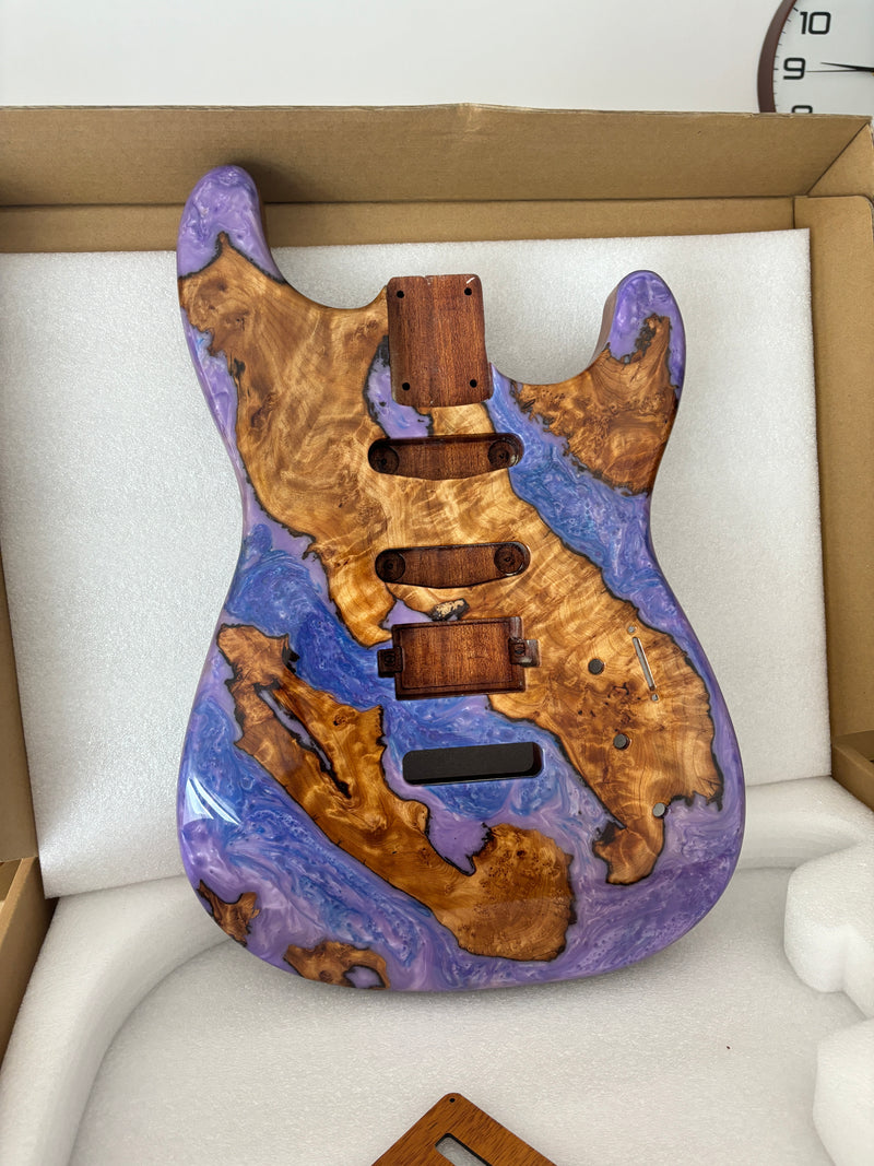 One-of-a-Kind Burl Wood Veneer Epoxy Resin ST Style Electric Guitar Body (SBE-011)