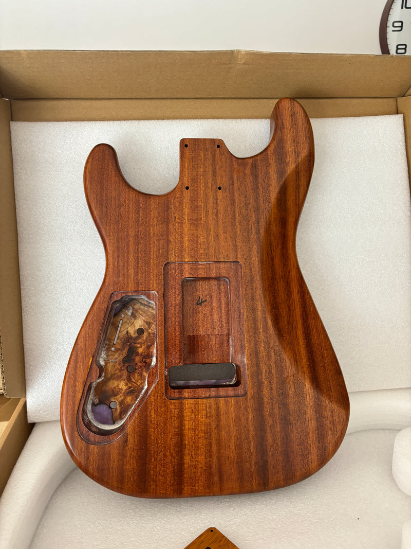 One-of-a-Kind Burl Wood Veneer Epoxy Resin ST Style Electric Guitar Body (SBE-011)