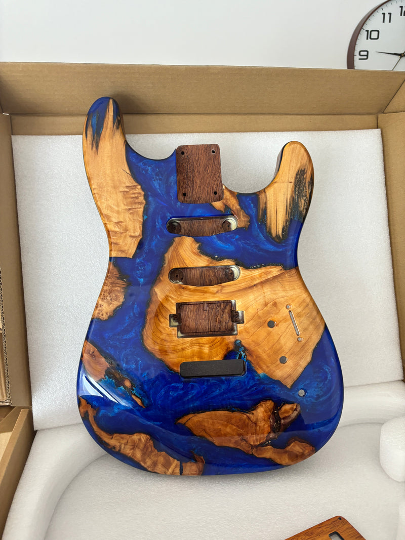 One-of-a-Kind Burl Wood Veneer Epoxy Resin ST Style Electric Guitar Body (SBE-012)
