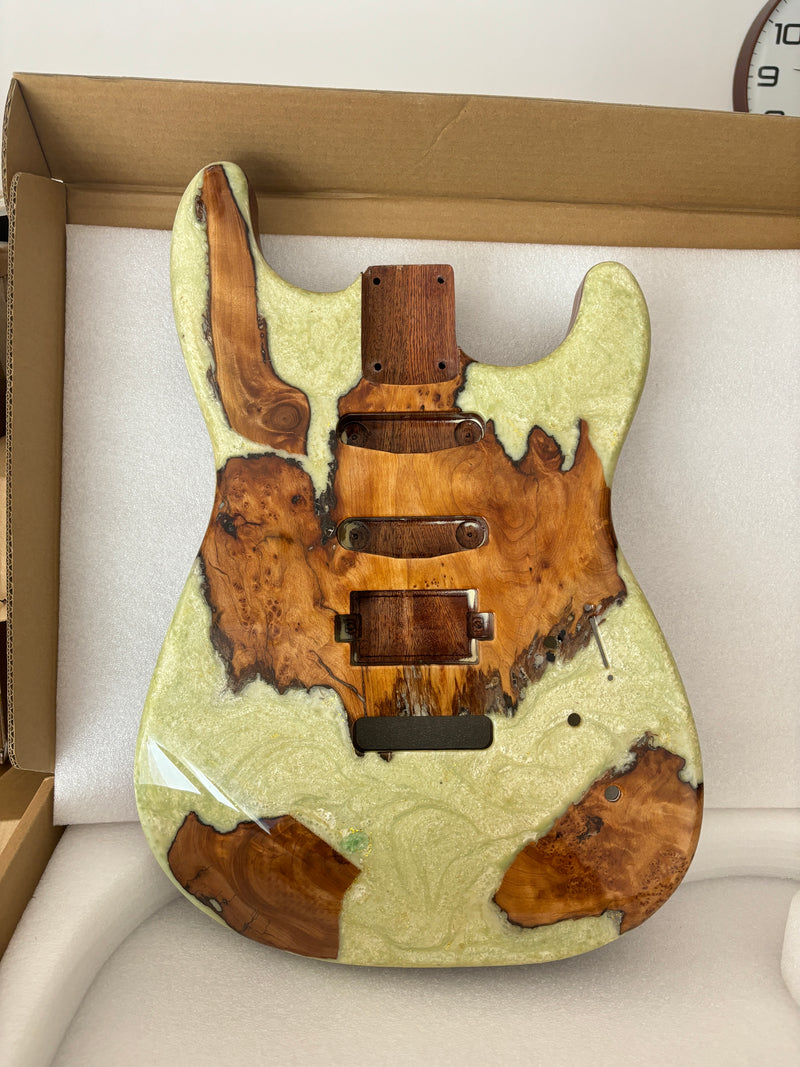 One-of-a-Kind Burl Wood Veneer Epoxy Resin ST Style Electric Guitar Body (SBE-013)