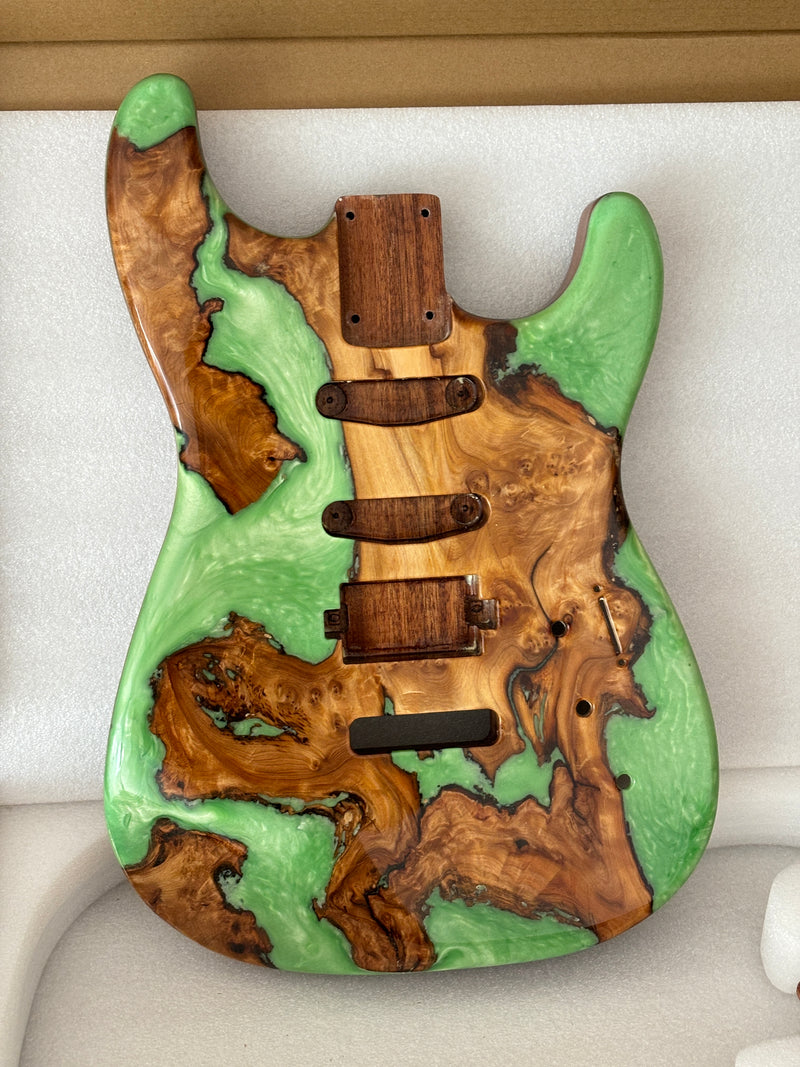 One-of-a-Kind Burl Wood Veneer Epoxy Resin ST Style Electric Guitar Body (SBE-015)