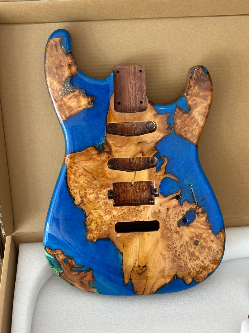 One-of-a-Kind Burl Wood Veneer Epoxy Resin ST Style Electric Guitar Body (SBE-016)