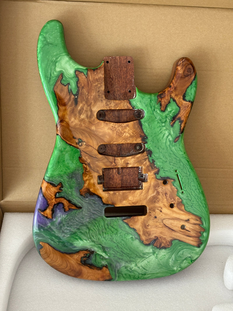 One-of-a-Kind Burl Wood Veneer Epoxy Resin ST Style Electric Guitar Body (SBE-017)