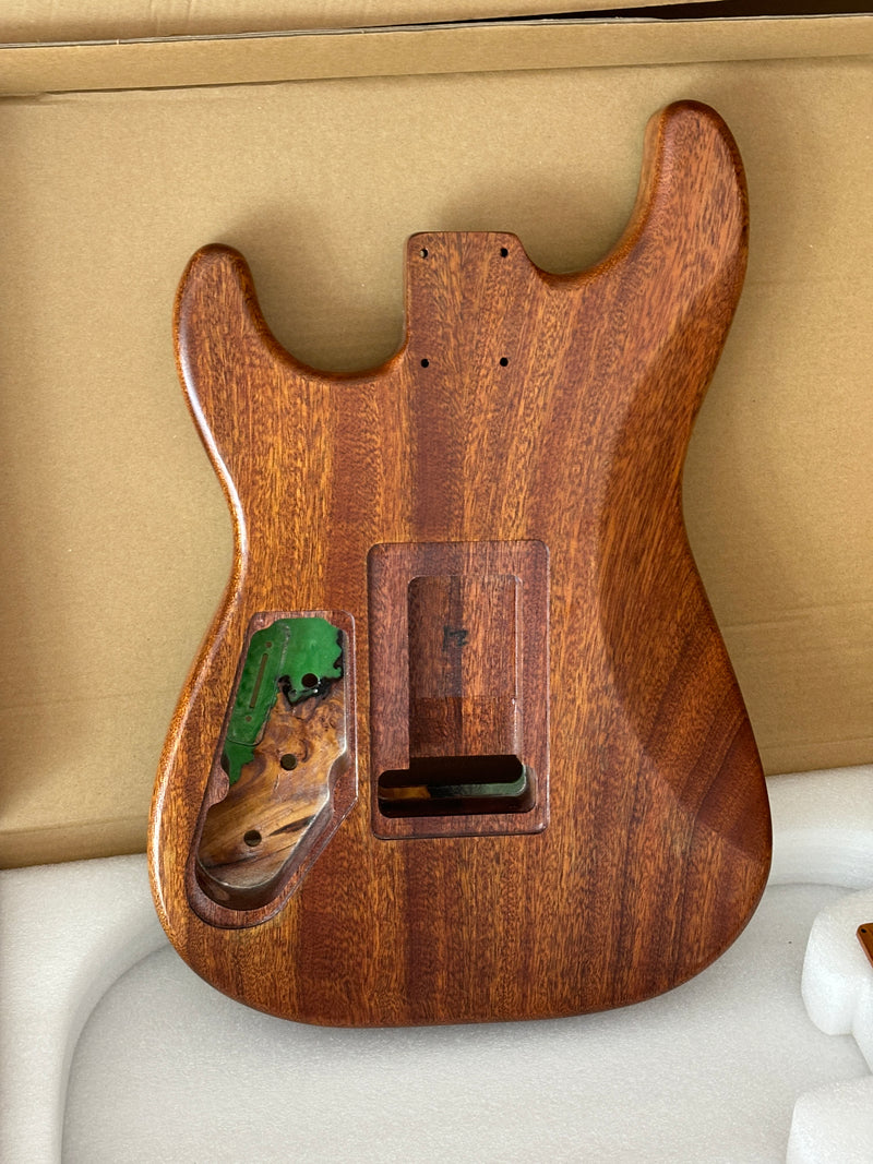 One-of-a-Kind Burl Wood Veneer Epoxy Resin ST Style Electric Guitar Body (SBE-017)