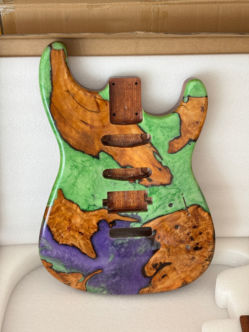 One-of-a-Kind Burl Wood Veneer Epoxy Resin ST Style Electric Guitar Body (SBE-028)