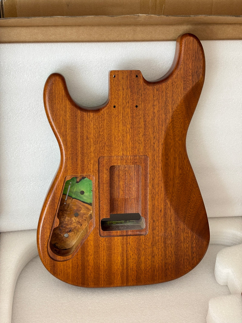 One-of-a-Kind Burl Wood Veneer Epoxy Resin ST Style Electric Guitar Body (SBE-028)