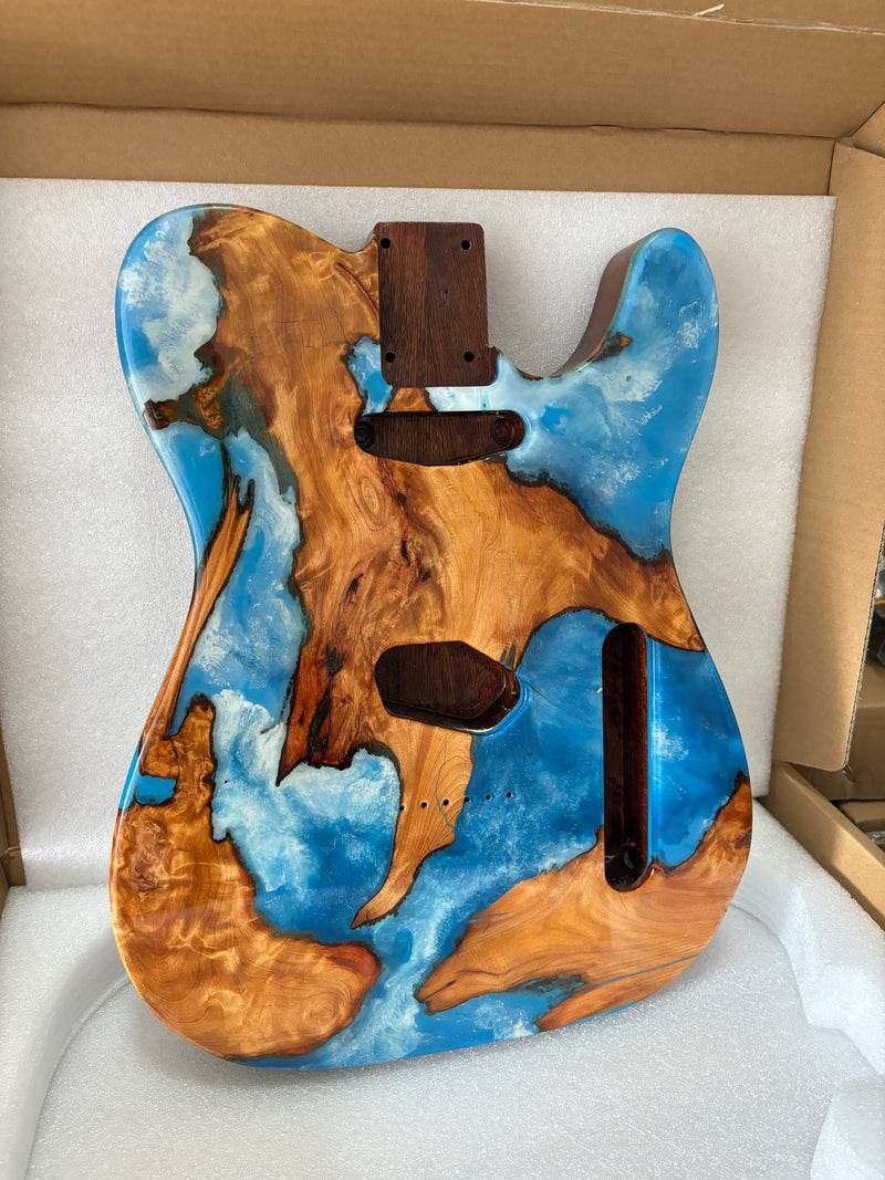 One-of-a-Kind Burl Wood Veneer Epoxy Resin Tele Style Electric Guitar Body (BE-017)