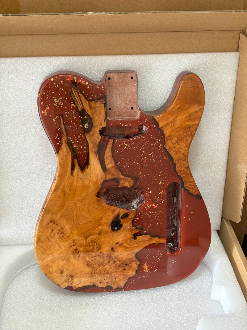 One-of-a-Kind Burl Wood Veneer Epoxy Resin Tele Style Electric Guitar Body (BE-018)