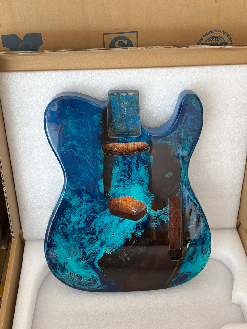 One-of-a-Kind Burl Wood Veneer Epoxy Resin Tele Style Electric Guitar Body (BE-022)