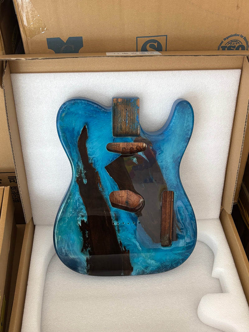 One-of-a-Kind Burl Wood Veneer Epoxy Resin Tele Style Electric Guitar Body (BE-023)