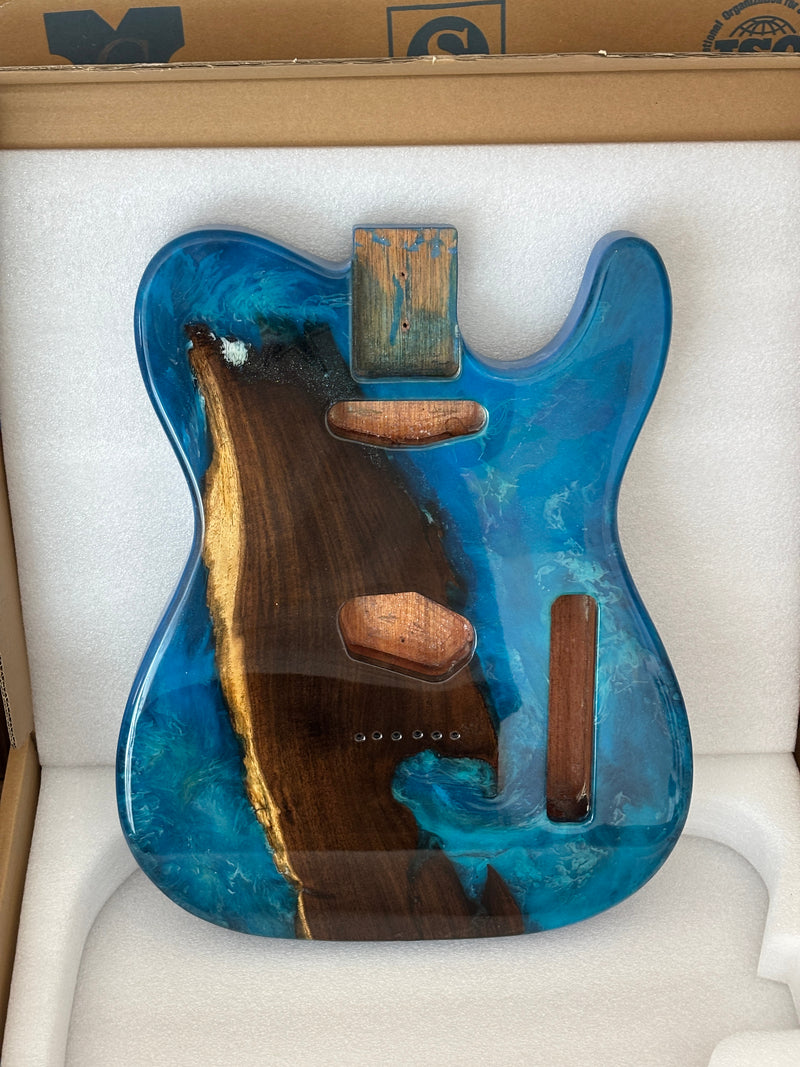 One-of-a-Kind Burl Wood Veneer Epoxy Resin Tele Style Electric Guitar Body (BE-024)
