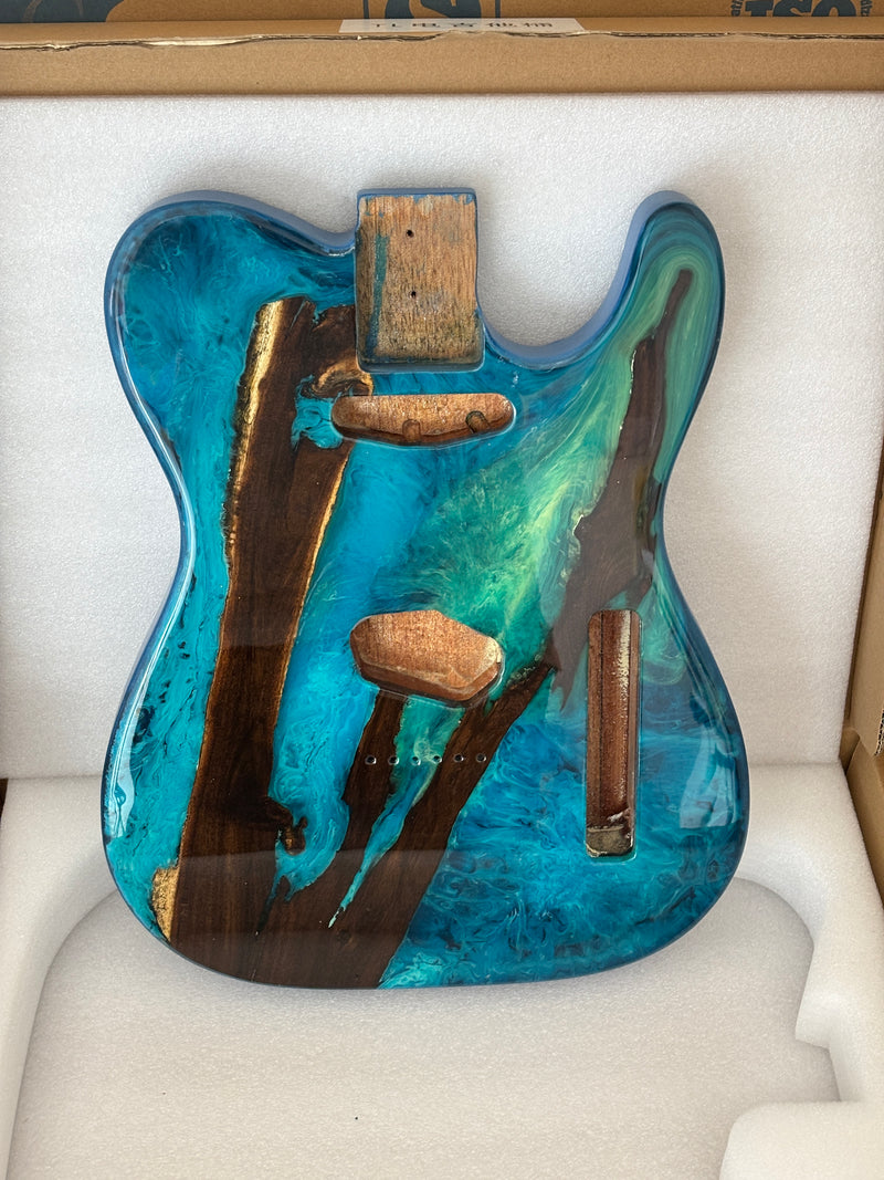One-of-a-Kind Burl Wood Veneer Epoxy Resin Tele Style Electric Guitar Body (BE-025)