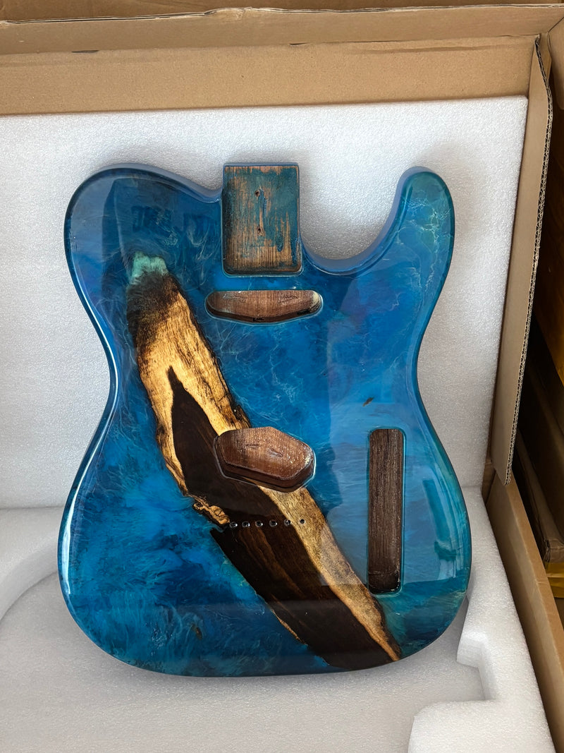 One-of-a-Kind Burl Wood Veneer Epoxy Resin Tele Style Electric Guitar Body (BE-026)