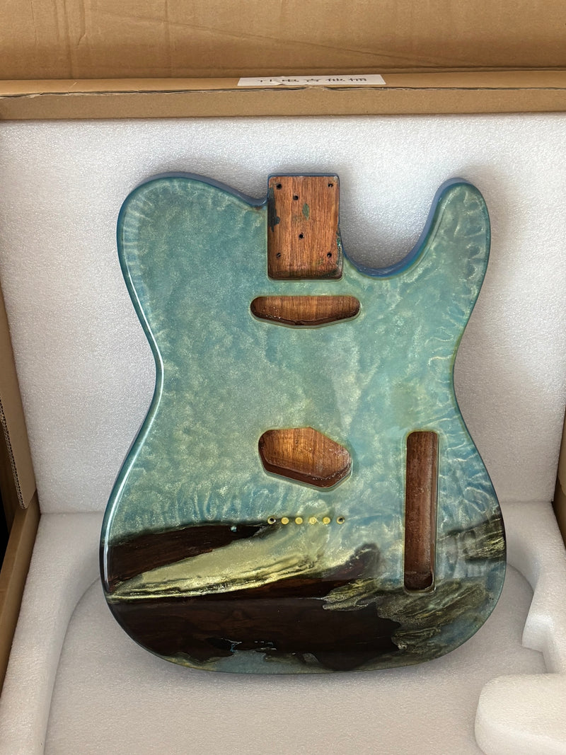 One-of-a-Kind Burl Wood Veneer Epoxy Resin Tele Style Electric Guitar Body (BE-027)
