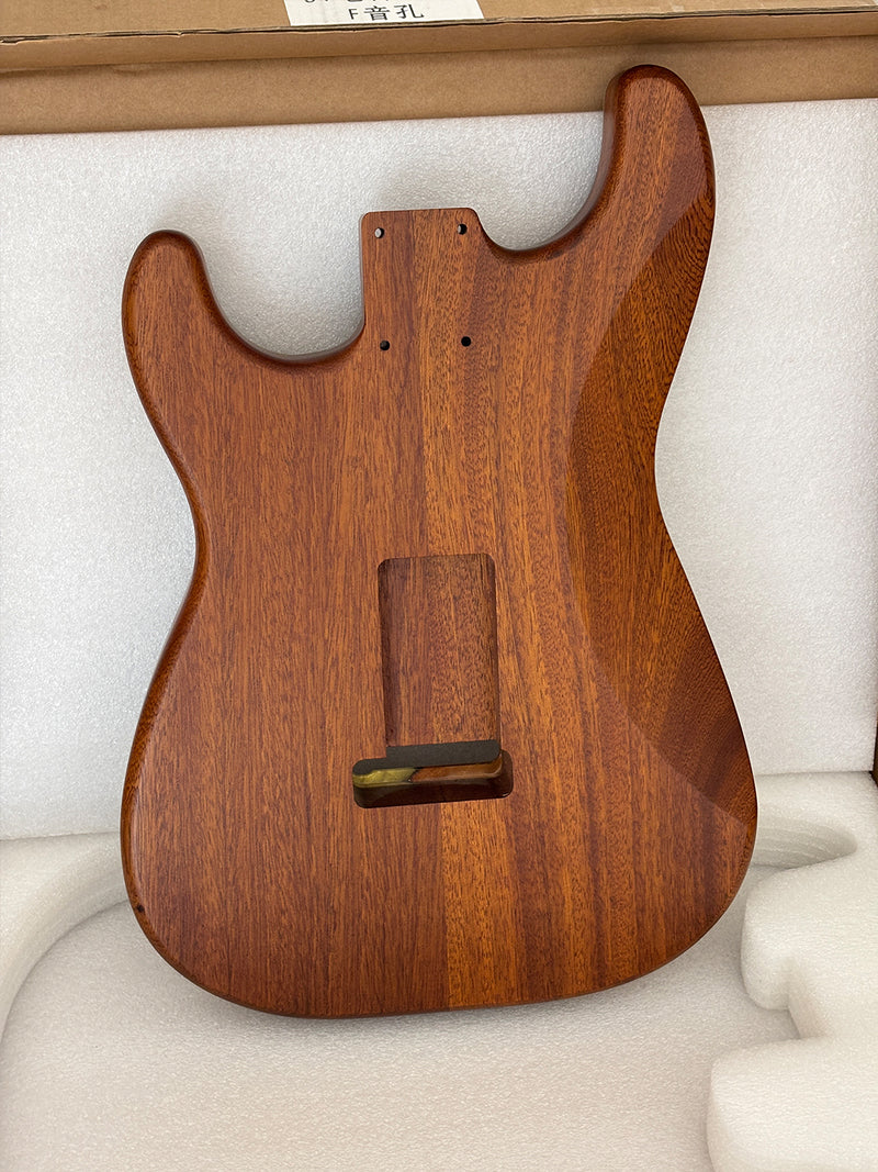 One-of-a-Kind ST Thinline Style Electric Guitar Body with F-hole, Burl Wood & Epoxy Resin Top (SRB-004)