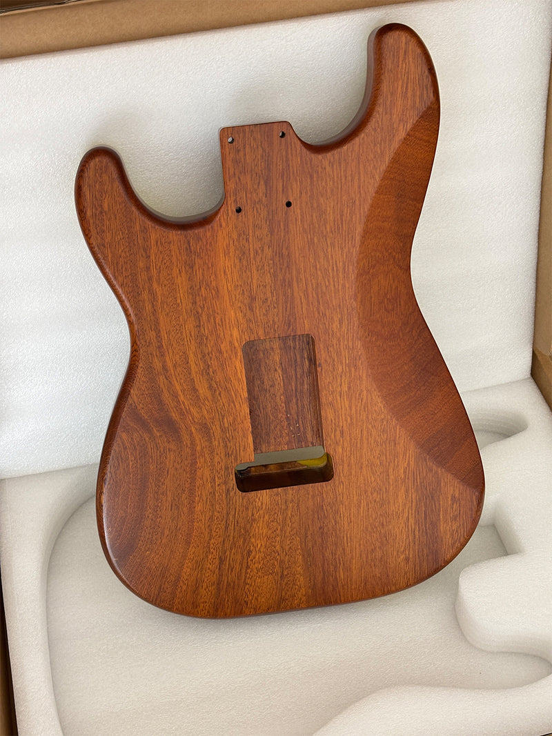 One-of-a-Kind ST Thinline Style Electric Guitar Body with F-hole, Burl Wood & Epoxy Resin Top (SRB-006)