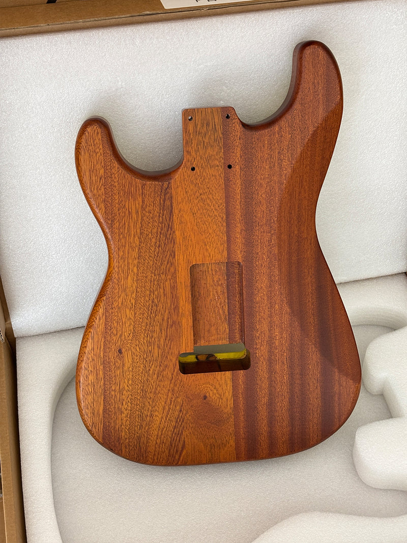 One-of-a-Kind ST Thinline Style Electric Guitar Body with F-hole, Burl Wood & Epoxy Resin Top (SRB-008)