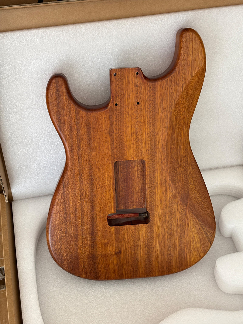One-of-a-Kind ST Thinline Style Electric Guitar Body with F-hole, Burl Wood & Epoxy Resin Top (SRB-010)