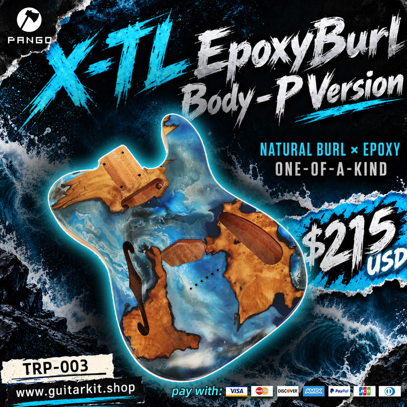 One-of-a-Kind Tele Thinline Style Pickguard-Ready Electric Guitar Body with EpoxyBurl Top & F-Hole (TRP-003)