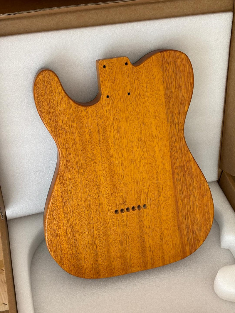 One-of-a-Kind Tele Thinline Style Pickguard-Ready Electric Guitar Body with EpoxyBurl Top & F-Hole (TRP-007)
