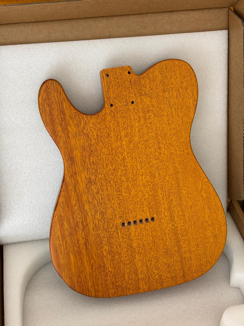One-of-a-Kind Tele Thinline Style Pickguard-Ready Electric Guitar Body with EpoxyBurl Top & F-Hole (TRP-008)