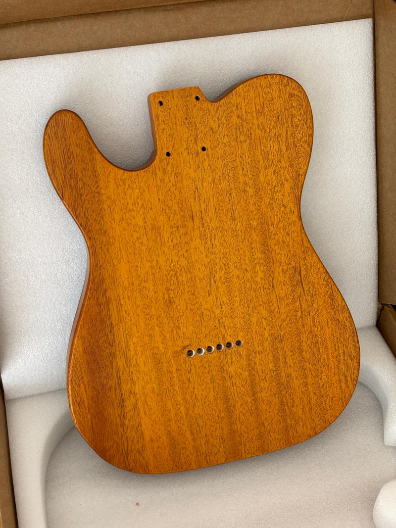 One-of-a-Kind Tele Thinline Style Pickguard-Ready Electric Guitar Body with EpoxyBurl Top & F-Hole (TRP-009)