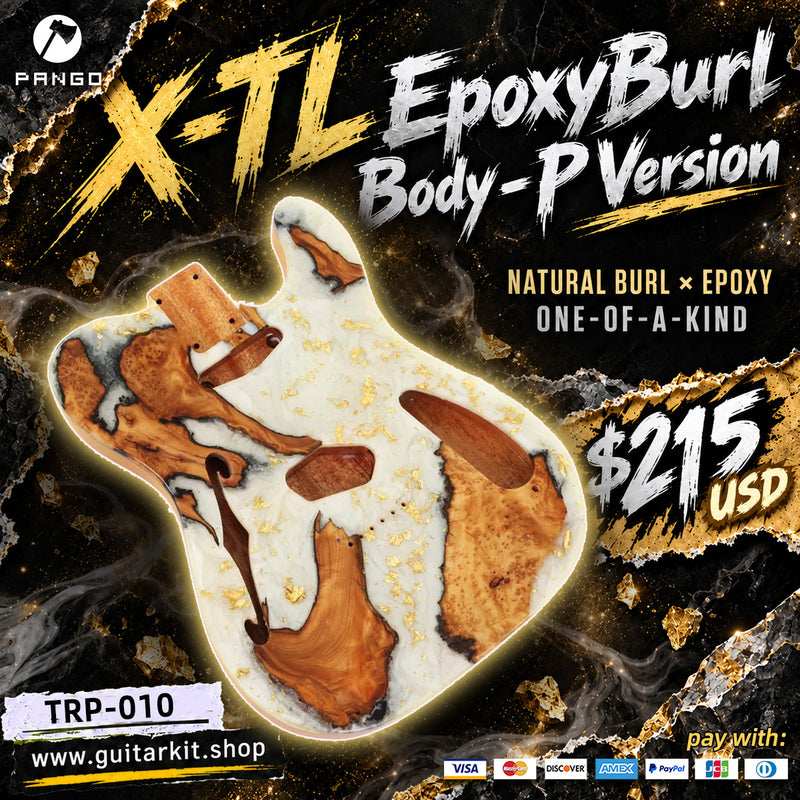One-of-a-Kind Tele Thinline Style Pickguard-Ready Electric Guitar Body with EpoxyBurl Top & F-Hole (TRP-010)