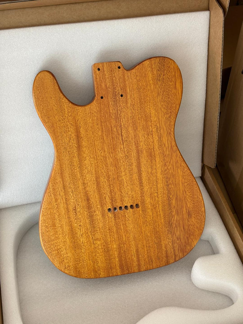 One-of-a-Kind Tele Thinline Style Pickguard-Ready Electric Guitar Body with EpoxyBurl Top & F-Hole (TRP-015)