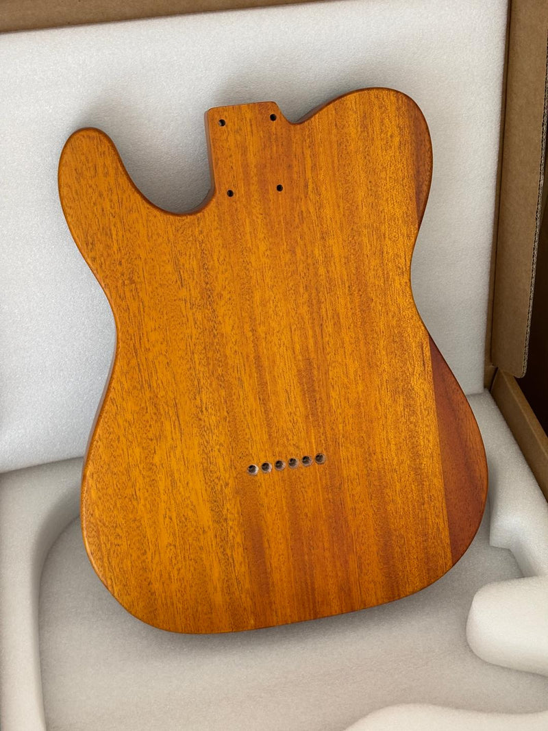 One-of-a-Kind Tele Thinline Style Pickguard-Ready Electric Guitar Body with EpoxyBurl Top & F-Hole (TRP-016)