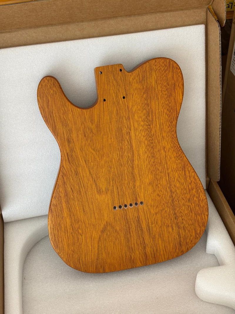 One-of-a-Kind Tele Thinline Style Pickguard-Ready Electric Guitar Body with EpoxyBurl Top & F-Hole (TRP-017)