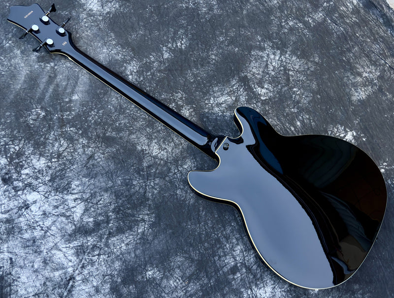 PANGO 4-String ES-Style Semi-Hollow Body Electric Bass Guitar with Gloss Black Finish (YMZ-285)