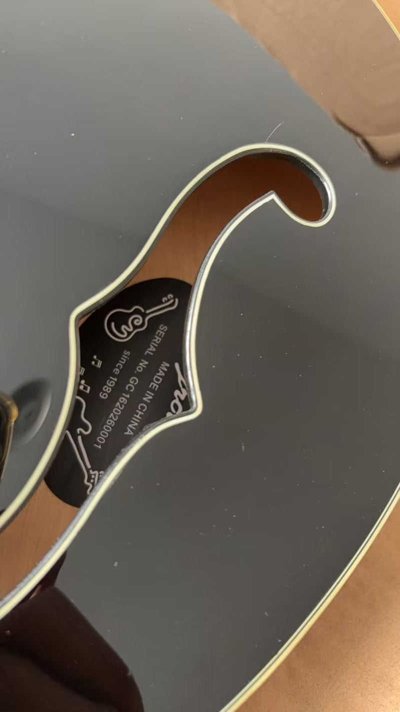 PANGO 4-String ES-Style Semi-Hollow Body Electric Bass Guitar with Gloss Black Finish (YMZ-285)
