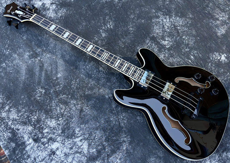 PANGO 4-String ES-Style Semi-Hollow Body Electric Bass Guitar with Gloss Black Finish (YMZ-285)