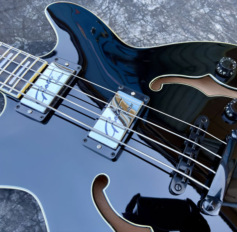 PANGO 4-String ES-Style Semi-Hollow Body Electric Bass Guitar with Gloss Black Finish (YMZ-285)