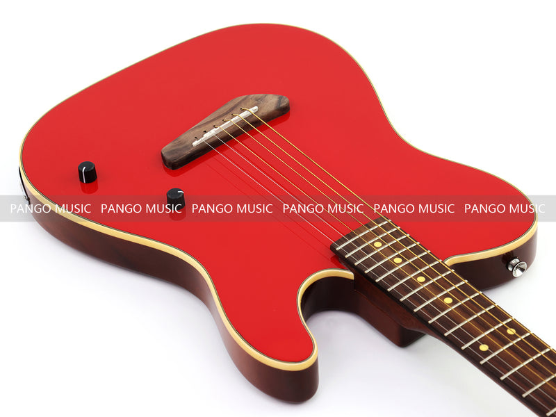 PANGO 6-String Solid Body Glossy Red Silent Acoustic-Electric Guitar (SE-501)