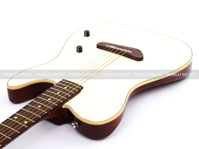 PANGO 6-String Solid Body Glossy Vintage White Silent Acoustic-Electric Guitar (SE-504)
