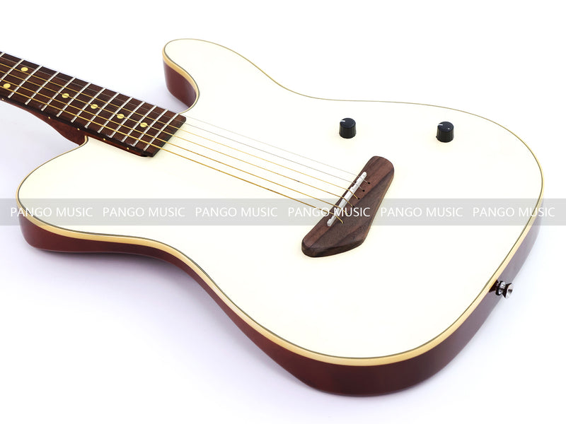 PANGO 6-String Solid Body Glossy Vintage White Silent Acoustic-Electric Guitar (SE-504)