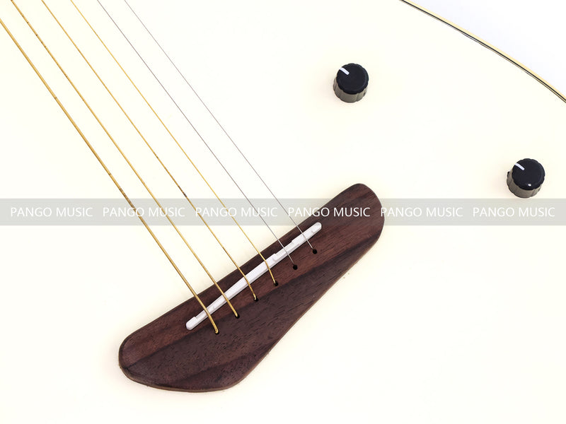 PANGO 6-String Solid Body Glossy Vintage White Silent Acoustic-Electric Guitar (SE-504)