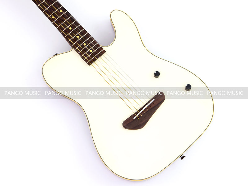 PANGO 6-String Solid Body Glossy Vintage White Silent Acoustic-Electric Guitar (SE-504)
